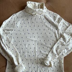 anchor print turtleneck cotton fitted coastal grandmother top M petite lands end